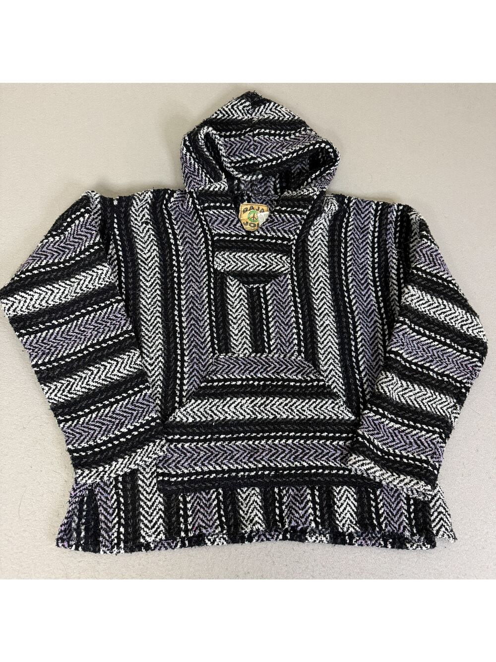 Baja Joe Mexican Baja Hoodie Drug Rug Pullover Black Purple Adult XL Made Mexico